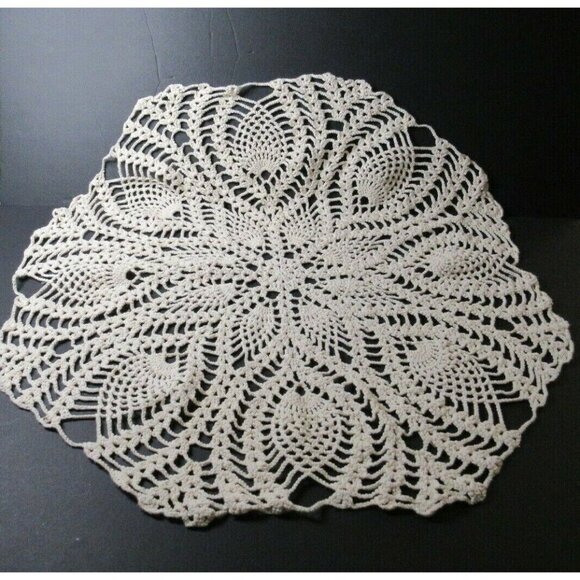 Vintage Round Crochet Dolly Dresser Scarf 24" Open Work Ecru Unbleached Unusual - Picture 1 of 4
